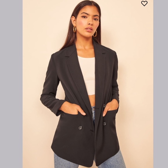 Reformation Jenner Black Double-Breasted Boyfriend Blazer - Picture 8 of 8